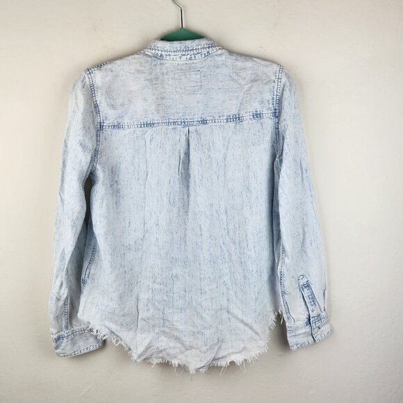 Rails Ingrid Light Acid Wash Raw Hem Button Up Shirt Lyocell Linen sz S - Picture 4 of 16